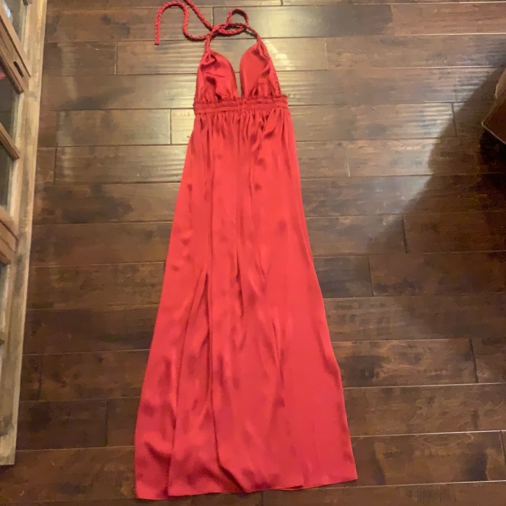 Loveshackfancy Silk Like Material Halter Maxi Dre… - image 1